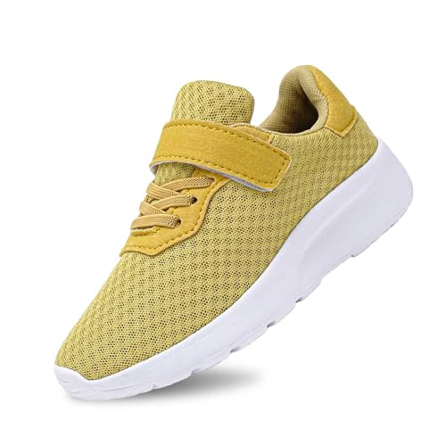Mädchen-Sneakers Leichtgewichtige Atmungsaktive Mesh-Laufschuhe für Kinder Bequeme Modische Sportschuhe Einfarbig (Yellow, 32 Big Kids) von Generisch