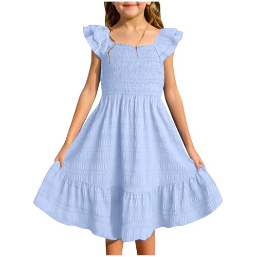Mädchen Sommer Kleid Rüschenärmel Freizeitkleid Quadratischem Ausschnitt Knielang Swing Festliches Partykleider Kinder Elegant A Line Casual Ärmellos Boho Strandkleider Für (02-Sky Blue, 13-14 Years) Mädchen Sommer Kleid Rüschenärmel Freizeitkleid Quadratischem Ausschnitt Knielang Swing Festliches Partykleider Kinder Elegant A Line Casual Ärmellos Boho Strandkleider Für (02-Sky Blue, 13-14 Years) von Generisch