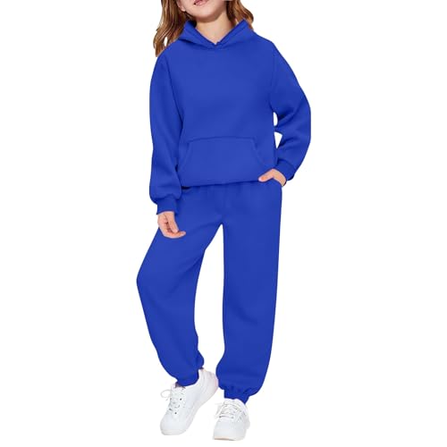 Mädchen Sportbekleidung Set Jogginganzug Mädchen Jungen Zweiteiliger Trainingsanzug Kinder Unisex Mit Kordelzug Hoodie Jogginghose Outfit Einfarbige Warme Sportset von Generisch