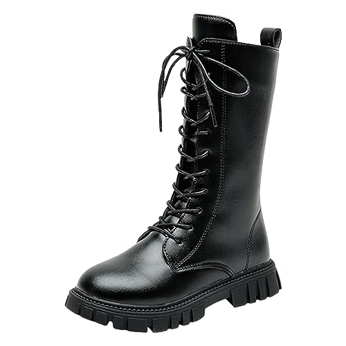 Mädchen Stiefel, Modische Schnürstiefeletten aus Lederimitat mit Plateausohle, Bequeme Mittelhohe Kinderboots für Mädchen, Stylische Herbst-Winter Schuhe für Alltag Schule von Generisch