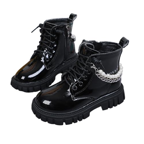 Mädchen Stiefel Glitzerperlenkette britischer Stil Lederstiefel weiche Sohle für Winter modische Kurze Boots große Kinder (Black, 32 Little Child) von Generisch