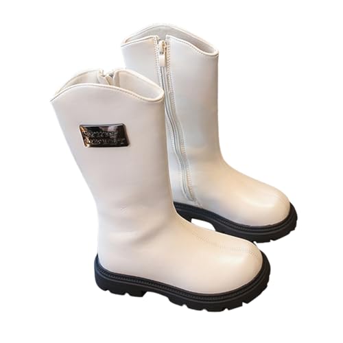 Mädchen Stiefel mit Glitzerperlenkette Britischer Stil Lederstiefel Weiche Sohle Modische Kurzstiefel für Winter Kinder Mädchen Schuhe (Beige, 29 Little Child) von Generisch