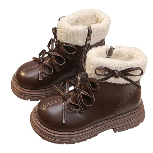 Mädchen Stiefeletten Winter, Warme Kinderstiefel mit Wollfutter, Kurzschaft Boots für Mädchen mit Schnürsenkel und Reißverschluss, Trendige Lederoptik Baby Schuhe für Herbst Winter von Generisch