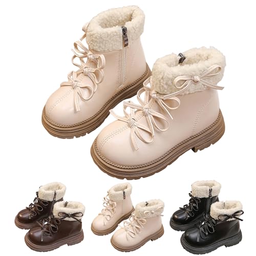 Mädchen Stiefeletten Winter, Warme Kinderstiefel mit Wollfutter, Kurzschaft Boots für Mädchen mit Schnürsenkel und Reißverschluss, Trendige Lederoptik Baby Schuhe für Herbst Winter von Generisch