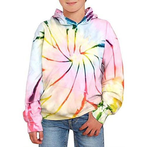 Mädchen Sweatshirt 2-14 Jahre Hoodie Batik Kapuzenpullover Langarm Kapuzen Sweater Sweatshirt Tie Dye Pullover Bunt Hoodie Pulli Farbverlauf Oberteil Sport Langarmshirt (B-Yellow, 13-14 Years) von Generisch