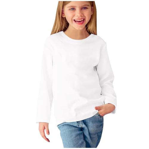 Mädchen T-Shirt Einfarbig Langarmshirts Rundhals Tops Lässiger Loose Klamotten Kleidung Bekleidung Regular Oberteile Long Sleeve Top Tshirt Plain Thermoshirt Weiß, 7 Jahre von Generisch