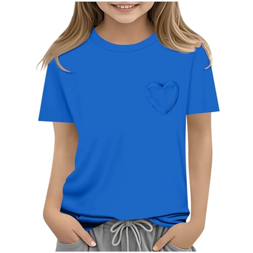 Mädchen T-Shirt Sportshirt Casual Tshirt Atmungsaktiv Kurze Oberteile Freizeit Basic Croptop Mode Kurzarmhemd Einfarbig Kinderkleidung Sommer Rundhalsausschnitt Top Shirt Kurzarm Tops Blau 160 von Generisch