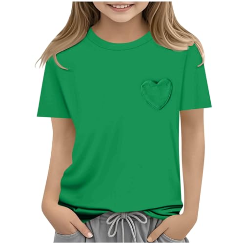 Mädchen T-Shirt Sportshirt Casual Tshirt Atmungsaktiv Kurze Oberteile Freizeit Basic Croptop Mode Kurzarmhemd Einfarbig Kinderkleidung Sommer Rundhalsausschnitt Top Shirt Kurzarm Tops Grün 140 von Generisch