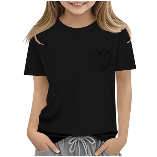 Mädchen T-Shirt Sportshirt Casual Tshirt Atmungsaktiv Kurze Oberteile Freizeit Basic Croptop Mode Kurzarmhemd Einfarbig Kinderkleidung Sommer Rundhalsausschnitt Top Shirt Kurzarm Tops Schwarz 130 von Generisch