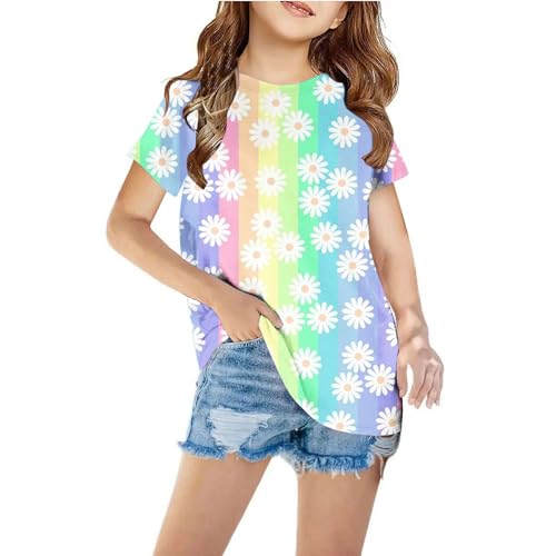 Mädchen Tie-Dye T-Shirt Batik Tops Sommer Bluse Tunika Schön Kurzarm Baumwolle Shirt Regular Kinder Klamotten Rundhals Sportshirt Sport Leichtgewicht Kleidung Mehrfarbig, 7 Jahre von Generisch