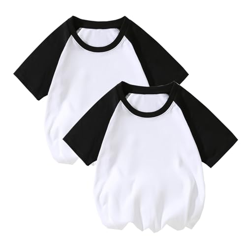 Generisch Mädchen Tshirt Baumwolle Raglan Tops Sommer Atmungsaktiv Kurzarm Tunika Tshirt Sport Leichtgewicht Kleidung Klamotten Rundhals Bekleidung Niedliche Oberteile 2er-Pack Schwarz, 11 Jahre von Generisch