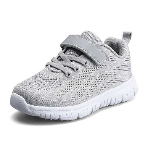 Mädchen Turnschuhe Sportschuhe Kinder Laufschuhe Hallenschuhe Sneaker Leicht Atmungsaktiv Mesh Klettverschluss rutschfest Freizeitschuhe Schule Outdoor Tennisschuhe 08 Hellgrau 32 von Generisch
