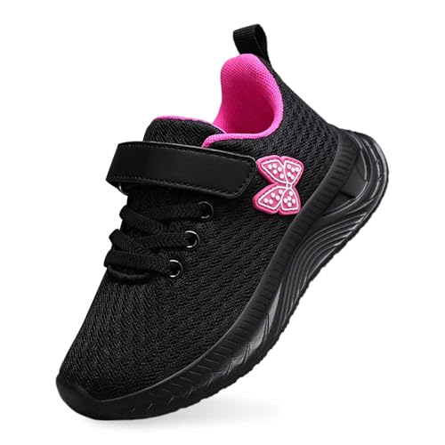 Mädchen Turnschuhe Sportschuhe Kinder Laufschuhe Hallenschuhe Sneaker Leicht Atmungsaktiv Mesh Klettverschluss rutschfest Freizeitschuhe Schule Outdoor Tennisschuhe 13 Schwarz 2 31.5 von Generisch