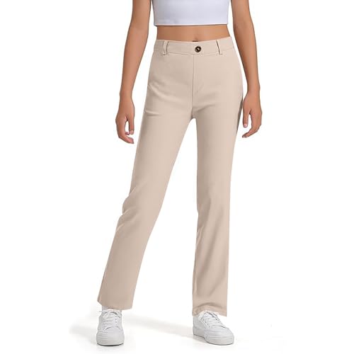 Mädchen Uniformhose Kinder Anzughose Hoch Dehnbar mit Taschen Größe 5-14 Jahre Kinder Mädchen Stoff Business High Waist Uniformhose Anzug Hosen Mit Taschen Atmungsaktive Gerades Bein Elegant Stoffhose von Generisch
