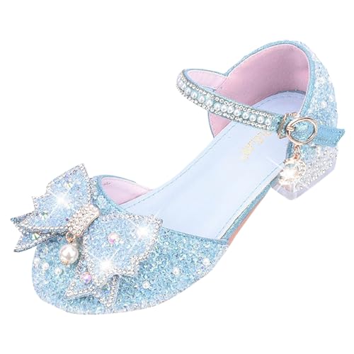 Mädchenschuhe Gr. 32 Mädchen Lederschuhe Schuhe Kleid Frühling Kinder Kristallschuhe Student Performance Schuhe Hochzeit Bankett Blumen Kinderschuhe Sandalen Kinder 25 (Blue, 31.5 Big Kids) von Generisch