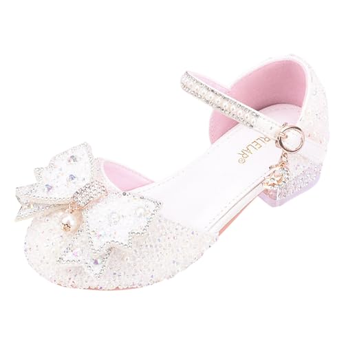 Mädchenschuhe Gr. 32 Mädchen Lederschuhe Schuhe Kleid Frühling Kinder Kristallschuhe Student Performance Schuhe Hochzeit Bankett Blumen Kinderschuhe Sandalen Kinder 25 (White, 29 Little Child) von Generisch