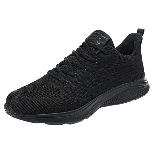 Männer Sportschuhe Einfache Feste Mesh Atmungsaktive Bequeme Schnürschuhe Tennis Schuhe Herren Turnschuhe Mit Abriebfester Sohl (Black, 47) von Generisch