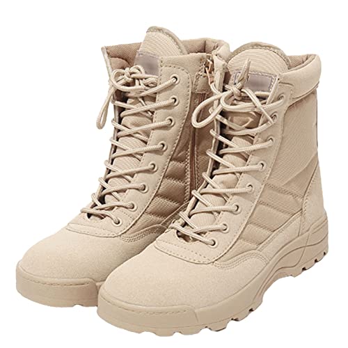 Männer Stiefel Gummistiefel Herren Winterstiefel Bequeme Mode Atmungsaktive Schnürung Reitstiefel Einfarbig Outdoor Winter Westernstiefel Gummisohle (Khaki, 39) von Generisch