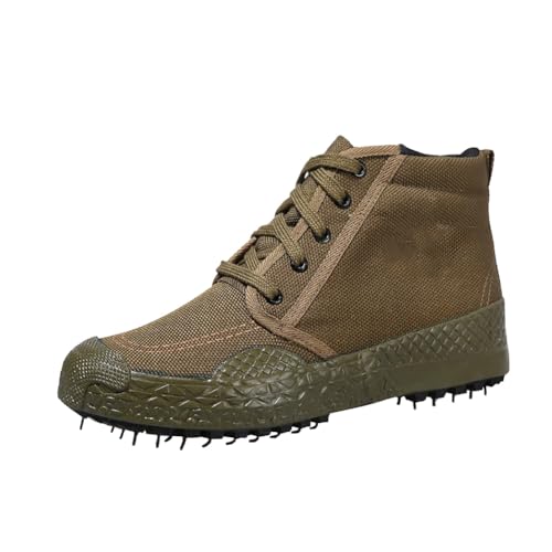 Männer und Frauen High Top Outdoor Wandern verschleißfeste Gummischuhe Arbeitsplatz militärische Trainingsschuhe Turnschuhe (Khaki,42) von Generisch