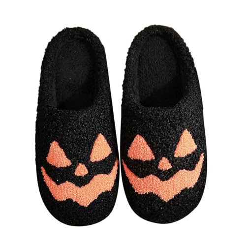 Männer und Frauen Kürbis Halloween Autumn und Winter Paare nach Hause süße Cartoon Dicke Sohle rutschfeste Hausschuhe (Black, 39) von Generisch