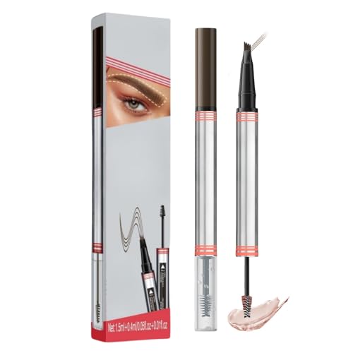Magic Microblading Augenbrauenstift – 2025: Wasserfester 2-in-1-Augenbrauenstift & Gel mit 4-Gabel-Spitze | Wischfest, natürliche 4D-Härchen (02-Dark Brown) von Generisch