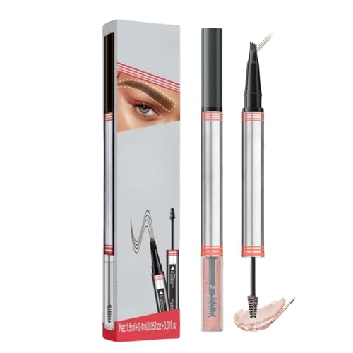 Magic Microblading Augenbrauenstift – 2025: Wasserfester 2-in-1-Augenbrauenstift & Gel mit 4-Gabel-Spitze | Wischfest, natürliche 4D-Härchen (03-Gray) von Generisch