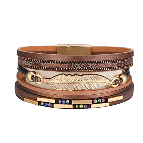 Magnet Verschluss Armband Bunt Geflochten Multi Layered Leder Armband Clip On Ohrringe Creolen, Einheitsgröße, PU-Leder und Legierung, Kein Edelstein von Generisch