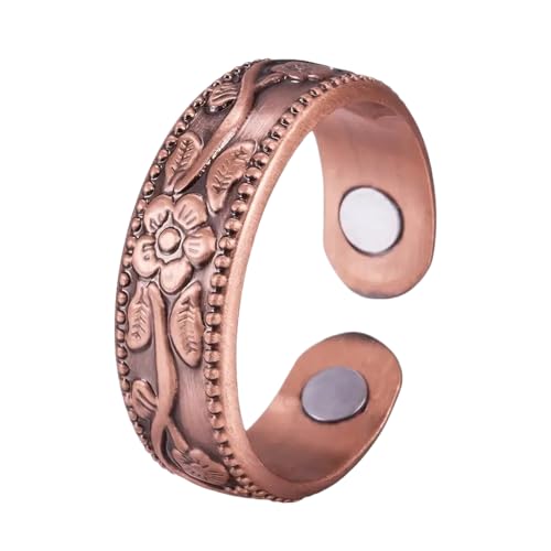 Magnetring - Kupfer Schmuck Damen | Ring Magnetisch Vintage | Bequemer Schmuck Für Hochzeit Männer Erwachsene Besondere Anlässe | Edle Mode Rotes Kupfer Pflaumenblüte von Generisch