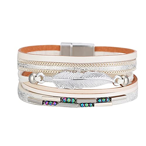 Magnetverschluss-Armband, bunt, mehrschichtiges Lederarmband, übergroße Halsketten für Damen, Einheitsgröße, PU-Leder und Legierung, Kein edelstein von Generisch