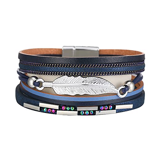 Magnetverschluss-Armband, bunt, mehrschichtiges Lederarmband, übergroße Halsketten für Damen, Einheitsgröße, PU-Leder und Legierung, Kein edelstein von Generisch