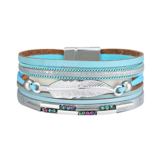 Magnetverschluss-Armband, bunt, mehrschichtiges Lederarmband, übergroße Halsketten für Damen, Einheitsgröße, PU-Leder und Legierung, Kein edelstein von Generisch