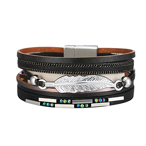 Magnetverschluss-Armband, bunt, mehrschichtiges Lederarmband, übergroße Halsketten für Damen, Einheitsgröße, PU-Leder und Legierung, Kein edelstein von Generisch