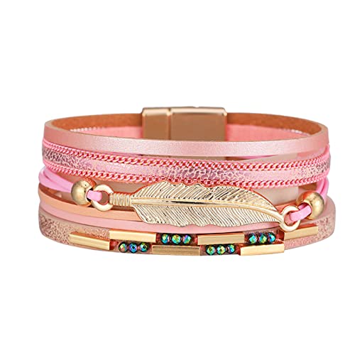 Magnetverschluss-Armband, bunt, mehrschichtiges Lederarmband, übergroße Halsketten für Damen, Einheitsgröße, PU-Leder und Legierung, Kein edelstein von Generisch