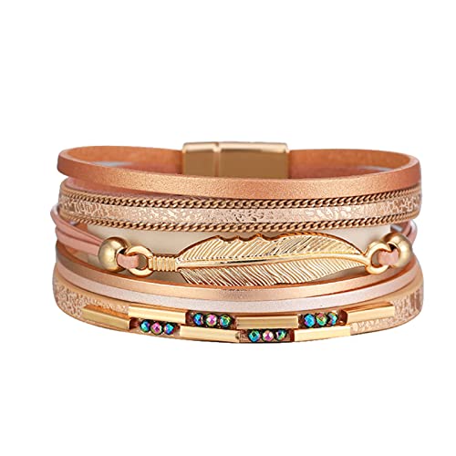 Magnetverschluss-Armband, bunt, mehrschichtiges Lederarmband, übergroße Halsketten für Damen, Einheitsgröße, PU-Leder und Legierung, Kein edelstein von Generisch