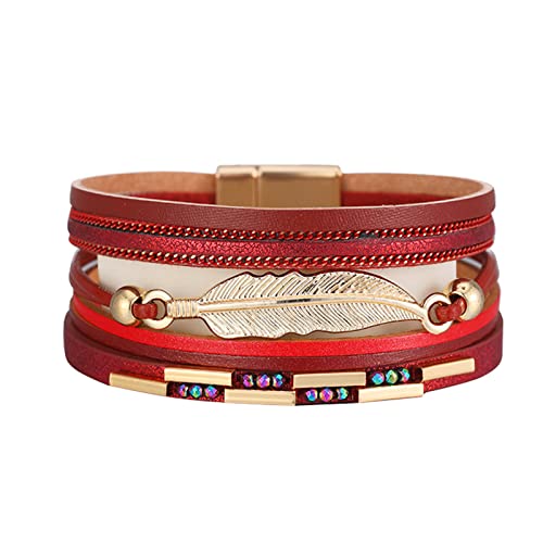 Magnetverschluss-Armband, bunt, mehrschichtiges Lederarmband, übergroße Halsketten für Damen, Einheitsgröße, PU-Leder und Legierung, Kein edelstein von Generisch