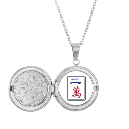 Mahjong Million Medaillon-Halskette mit 2 Fliesen Muster für Bild, Schmuck, Geburtstagsgeschenk von Generisch