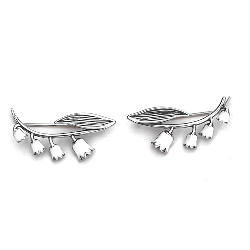 Maiglöckchen Ohrkletterer. 925 Sterling Silber & weisse Emaille von Generisch