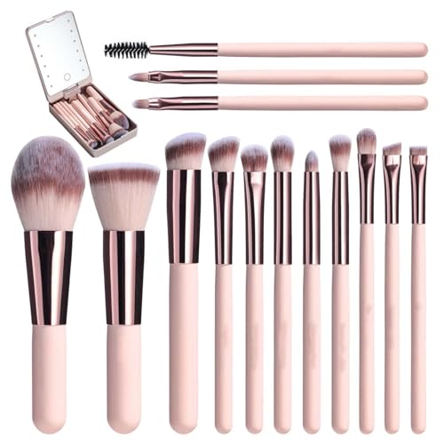 Make Up Pinselanzug Reise Make Up Bürstenanzug Foundation Concealer Lidschatten Make Up Set 14 Make Up Pinselwerkzeuge Mit Spiegelspeicherbox Make Up Werkzeugen (Pulver Gold) von Generisch