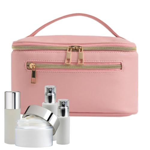 Make-up-Tasche aus Leder – Make-up-Organizer-Tasche, wasserdichte Kulturbeutel, PU-Leder, Kosmetik-Reisetasche, Hautpflege, tragbare Kosmetik-Organizer-Tasche mit Griff, Make-up-Organizer für Damen von Generisch