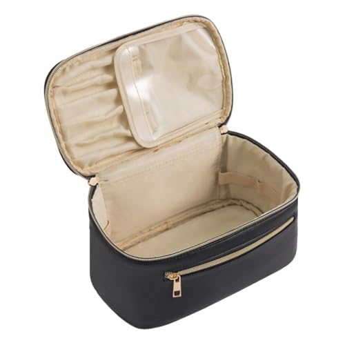 Make-up-Tasche aus Leder – Make-up-Organizer-Tasche, wasserdichte Kulturbeutel, PU-Leder, Kosmetik-Reisetasche, Hautpflege, tragbare Kosmetik-Organizer-Tasche mit Griff, Make-up-Organizer für Damen von Generisch
