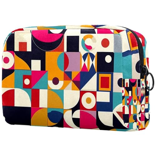 Make-up-Tasche für Damen, Pop-Art, geometrisches Grafikmuster, mit Reißverschluss, Kulturbeutel, Reise-Kosmetik-Organizer, multi, 18.5x7.5x13cm/7.3x3x5.1in, Art déco von Generisch