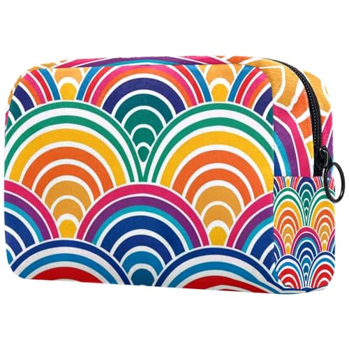 Make-up-Tasche für Damen, Regenbogen-Muster, mit Reißverschluss, Kulturbeutel, Reise-Kosmetik-Organizer, multi, 18.5x7.5x13cm/7.3x3x5.1in, Art déco von Generisch