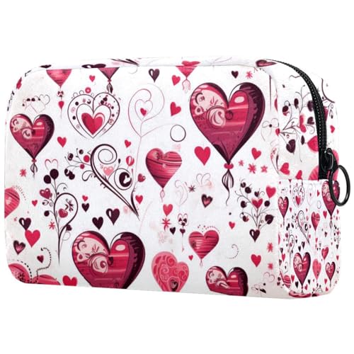 Make-up-Tasche für Damen, Valentinstag, Herzen, mit Reißverschluss, Kulturbeutel, Reise-Kosmetik-Organizer von Generisch