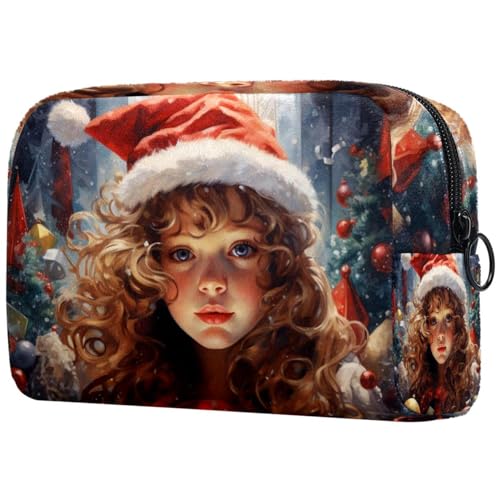 Make-up-Tasche für Damen, Weihnachts-Stil, Retro-Stil, mit Reißverschluss, Kulturbeutel, Reise-Kosmetik-Organizer, Mehrfarbig 1, 18.5x7.5x13cm/7.3x3x5.1in, Art déco von Generisch