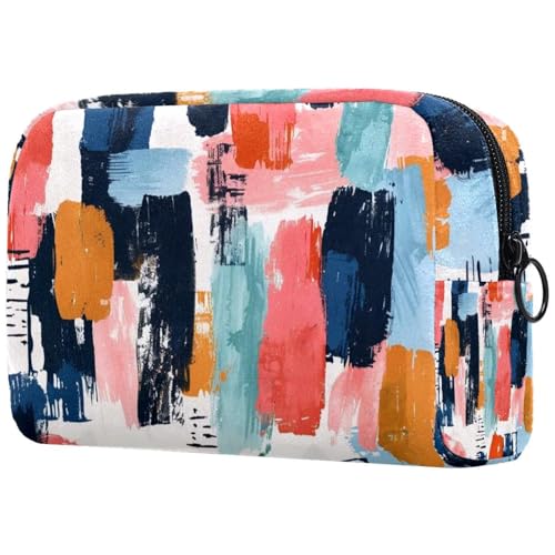 Make-up-Tasche für Damen, einfaches Malen, Pinselstrich, buntes Muster, mit Reißverschluss, Kulturbeutel, Reise-Kosmetik-Organizer, multi, 18.5x7.5x13cm/7.3x3x5.1in, Art déco von Generisch