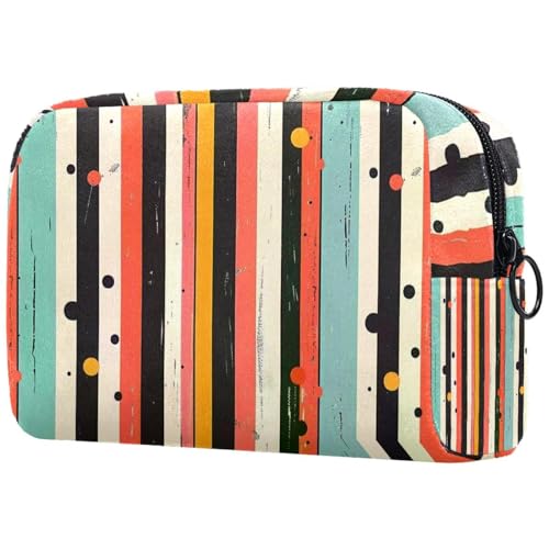 Make-up-Tasche für Damen, gestreift und gepunktet, mit Reißverschluss, Kulturbeutel, Reise-Kosmetik-Organizer, multi, 18.5x7.5x13cm/7.3x3x5.1in, Art déco von Generisch