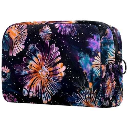 Make-up-Tasche für Damen, niedliche Kosmetiktasche, Batik-Feuerwerk-Muster, leicht, Kulturbeutel, Organizer, Aufbewahrungstasche für Mädchen, Frauen und Mütter, multi, 18.5x7.5x13cm/7.3x3x5.1in, Art von Generisch
