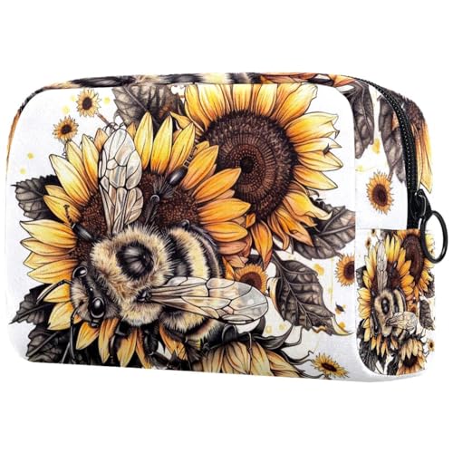 Make-up-Tasche für Damen, niedliche Kosmetiktasche, Biene, Sonnenblumen-Druck, leicht, Kulturbeutel, Organizer, Aufbewahrungstasche für Mädchen, Frauen und Mütter, multi, 18.5x7.5x13cm/7.3x3x5.1in, Make-up-Tasche für Damen, niedliche Kosmetiktasche, Biene, Sonnenblumen-Druck, leicht, Kulturbeutel, Organizer, Aufbewahrungstasche für Mädchen, Frauen und Mütter, multi, 18.5x7.5x13cm/7.3x3x5.1in, von Generisch