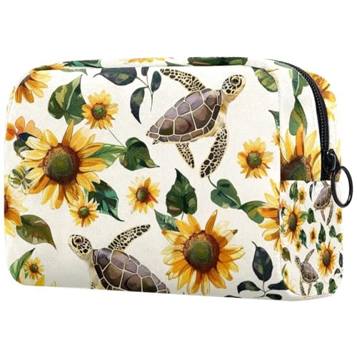 Make-up-Tasche für Damen, niedliche Kosmetiktasche, Sonnenblumen, Blätter, Meeresschildkröte, leicht, Kulturbeutel, Organizer, Aufbewahrungstasche für Mädchen, Frauen und Mütter, multi, von Generisch