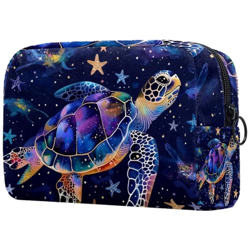 Make-up-Tasche für Damen, niedliche Kosmetiktasche, Sternenhimmel, bunte Meeresschildkröte, leicht, Kulturbeutel, Organizer, Aufbewahrungstasche für Mädchen, Frauen und Mütter, multi, von Generisch